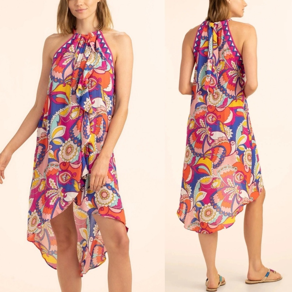 TRINA TURK SEVILLA MIDI DRESS Swimwear Cover-up Pink Open Front Small